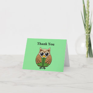 Carte De Remerciements Hibou bibliophile lisant un livre de dessin animé