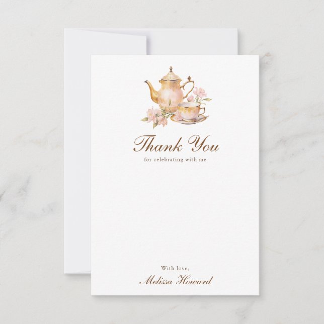 Carte De Remerciements High Tea Pastel Gold Bridal Shower (Devant)