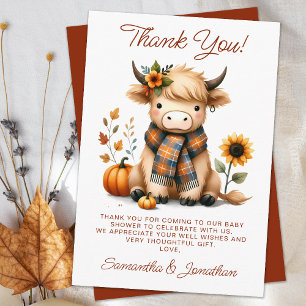 Carte De Remerciements Highland Cow Automne Cute Calf Baby shower
