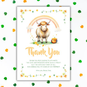 Carte De Remerciements Highland Cow Rainbow Jour de la Saint Patrick