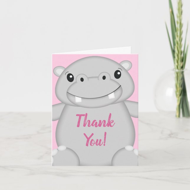 Carte De Remerciements Hippo Baby shower rose (Devant)