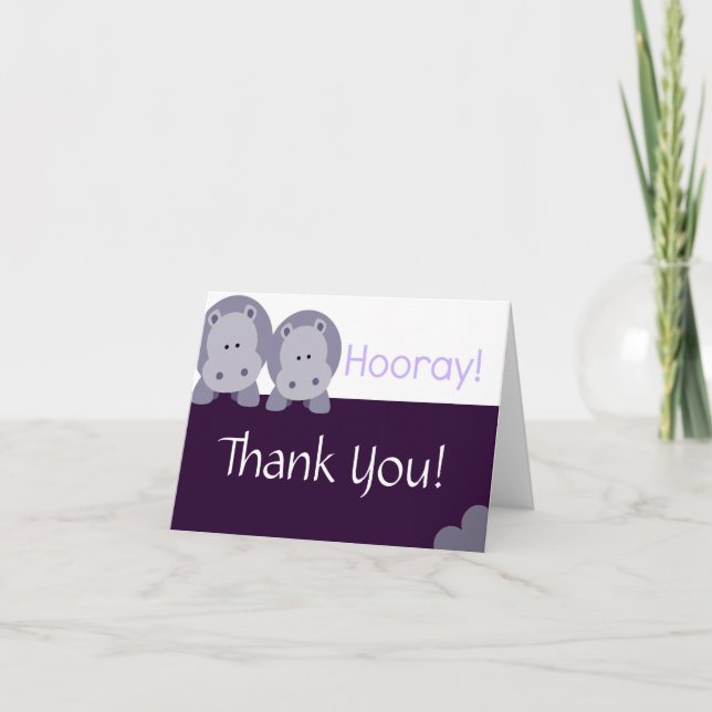 Carte De Remerciements Hippo Hippo Hourra ! (Devant)