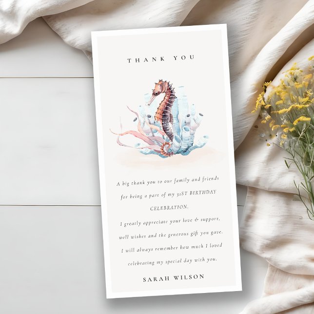Carte De Remerciements Hippocampe sous-marin Algues Corail Anniversaire T (Créateur téléchargé)
