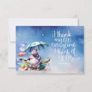 Carte De Remerciements Hippopotame à la plage 