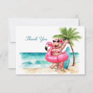Carte De Remerciements Hippopotame à la Plage Amusement Été Plage