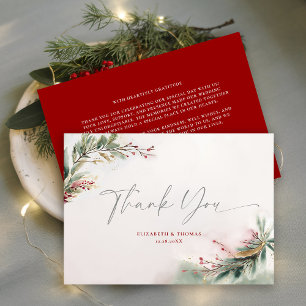 Carte De Remerciements hiver Aquarelle de Noël Vert vert rouge vert