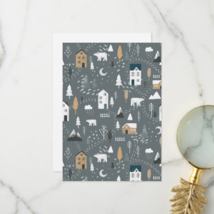 Carte De Remerciements Hiver bleu gris confortable dans un village nordiq