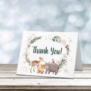 Carte De Remerciements Hiver Bois Animaux Baby shower d'aquarelle