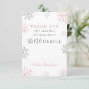 Carte De Remerciements Hiver Onederland Pink Silver Premier anniversaire