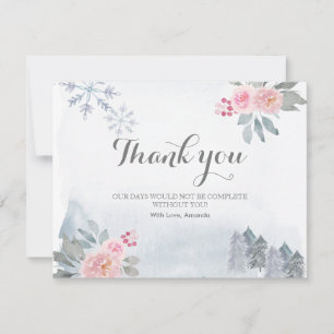 carte de remerciements Hiver Rose Floral Pine Arbr