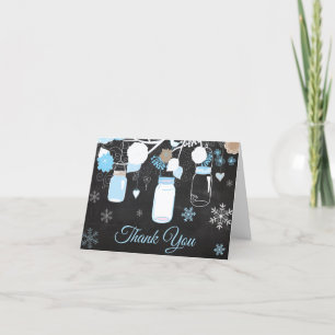 Carte De Remerciements Hiver Snowflake Mason Jar Blue Chalkboard