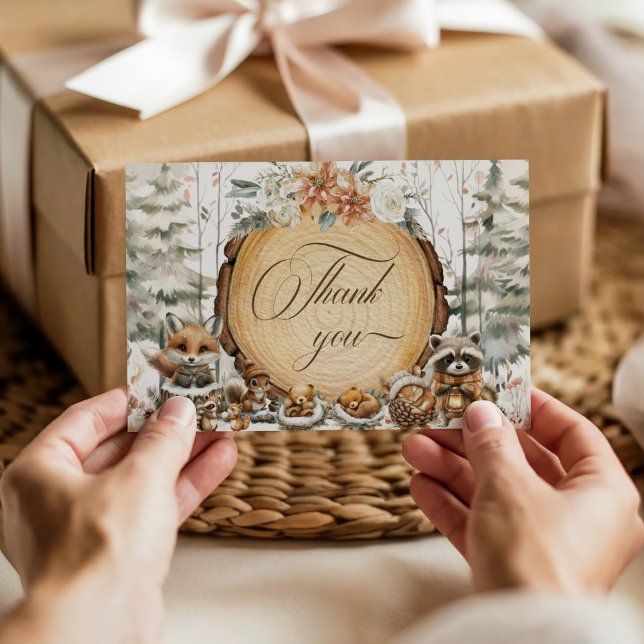 Carte De Remerciements Hiver Wonderland Baby shower des animaux de bois (Créateur téléchargé)