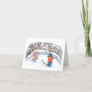 Carte De Remerciements Hockey Fun Winter Holiday Joie