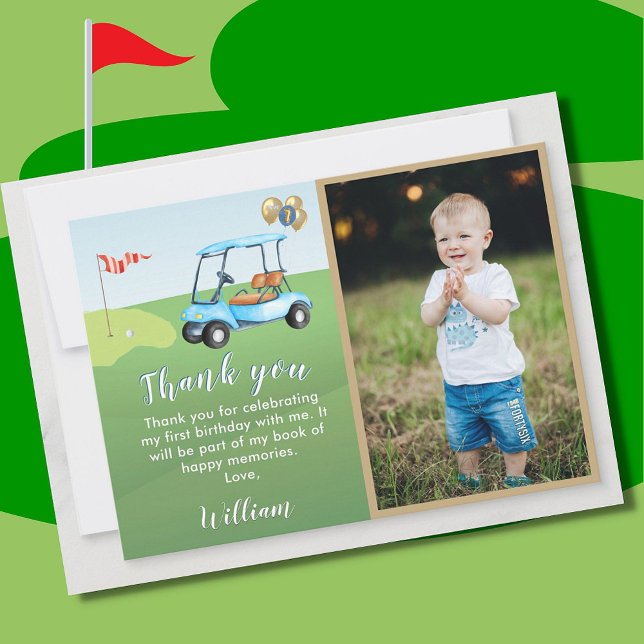 Carte De Remerciements Hole In One Photo Boy Golf Par tee 1er anniversair (Créateur téléchargé)