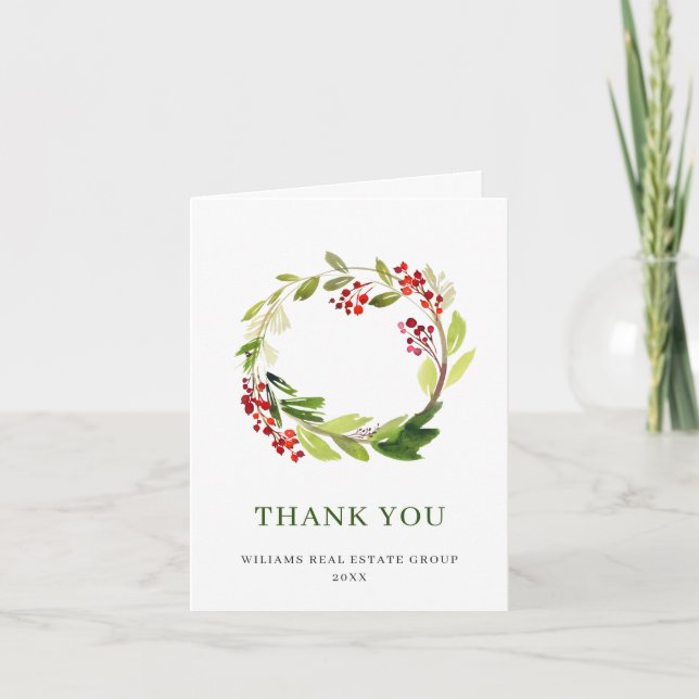 Carte De Remerciements Holly Berry Wreath Christmas Greeting Holiday (Devant)