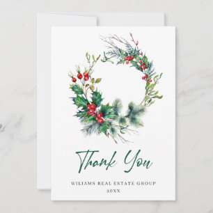 Carte De Remerciements Holly Berry Wreath Christmas Greeting Holiday