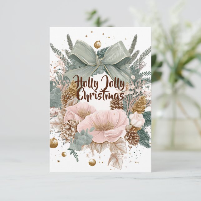 Carte De Remerciements Holly Jolly Christmas Card – Festive Holiday Wish (Debout devant)