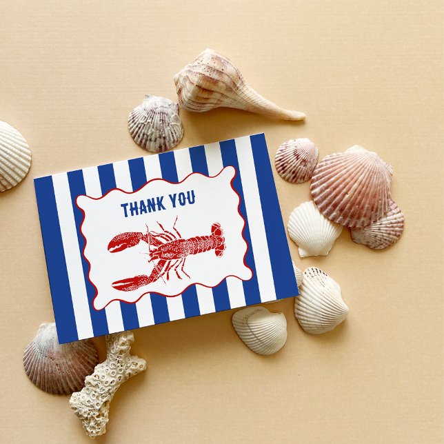 Carte De Remerciements Homard Nautique Rouge, Blanc et Bleu (Créateur téléchargé)