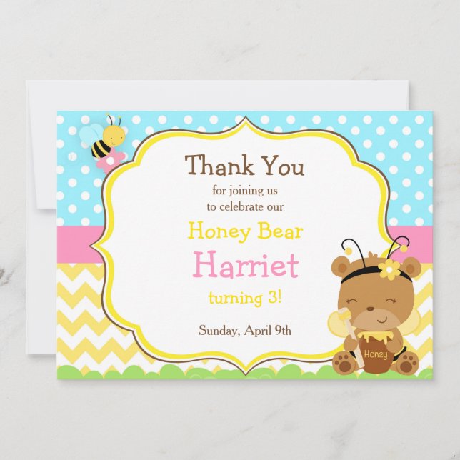 Carte De Remerciements Honey Bear et Bumble Bee Anniversaire (Devant)