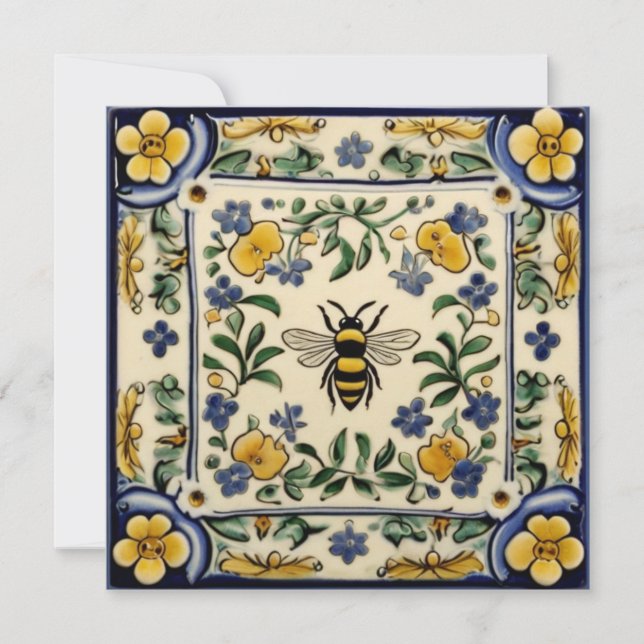 Carte De Remerciements Honey Bee Traditional Blue Yellow Mediterranean (Devant)