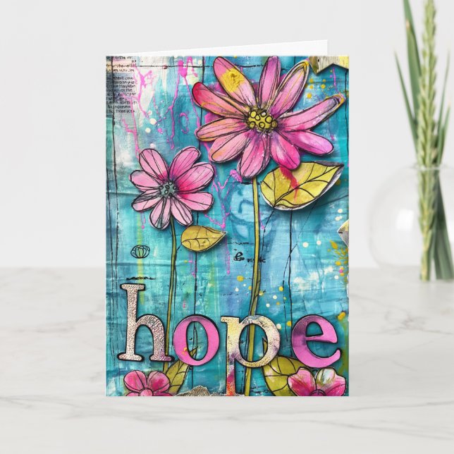 Carte De Remerciements *~**~ HOPE Doodart Art coloré Fleur Whimsical (Devant)