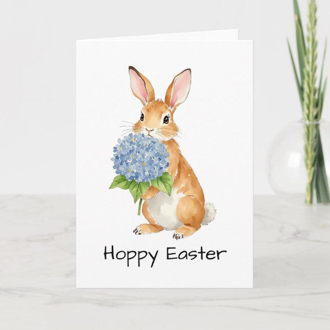 Carte De Remerciements Hoppy Easter Watercolor Hydrangea Bunny (Devant)