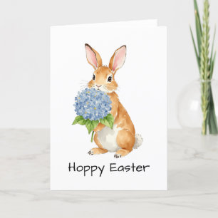 Carte De Remerciements Hoppy Easter Watercolor Hydrangea Bunny