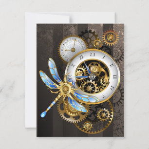 Carte De Remerciements Horloge à vapeur avec libellule mécanique