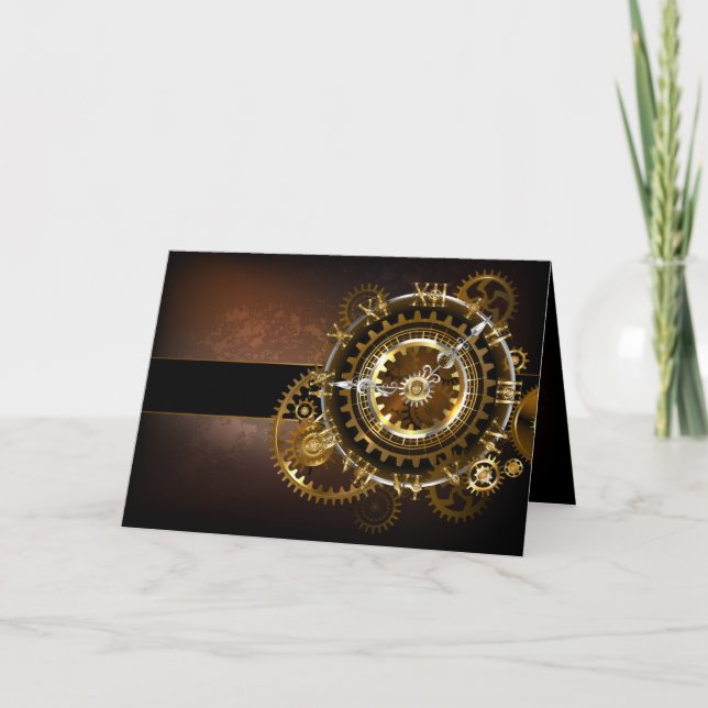 Carte De Remerciements Horloge Steampunk avec des engrenages anciens (Devant)