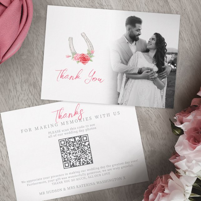 Carte De Remerciements Horses and roses monogram wedding Photos QR Code (Créateur téléchargé)