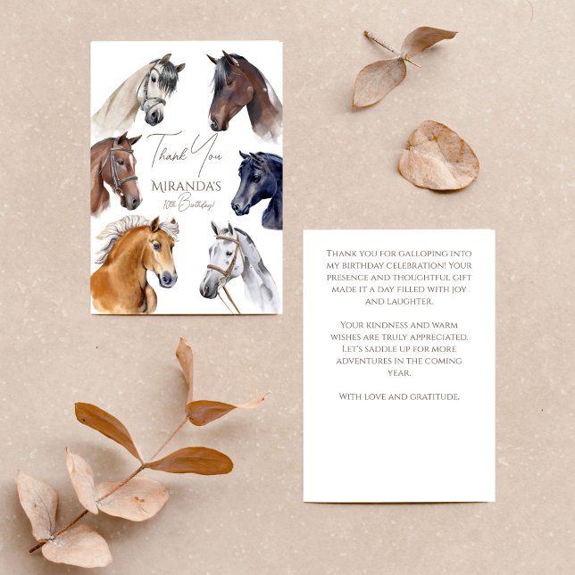 Carte De Remerciements Horses équestre élégante fête d'anniversaire (Horses equestrian elegant birthday party thank you card elegant horses horse themed party thank you)