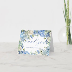 Carte De Remerciements Hortensias Roses Bleu Aquarelle Écriture Élégante