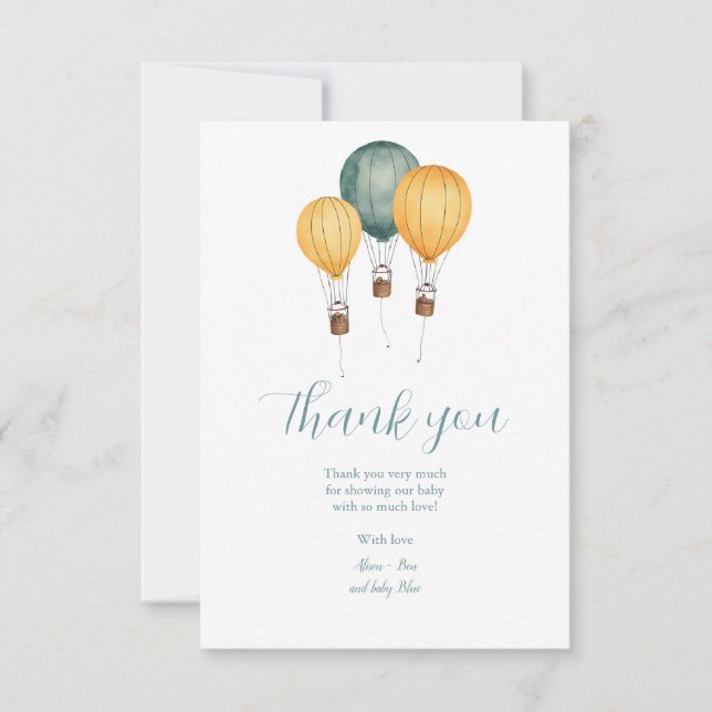 Carte De Remerciements Hot Air Balloon Baby Shower (Devant)