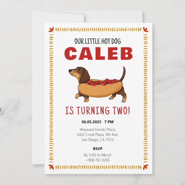 Carte De Remerciements Hot Dog Dachshund Chien Baby Birthday Party (Devant)