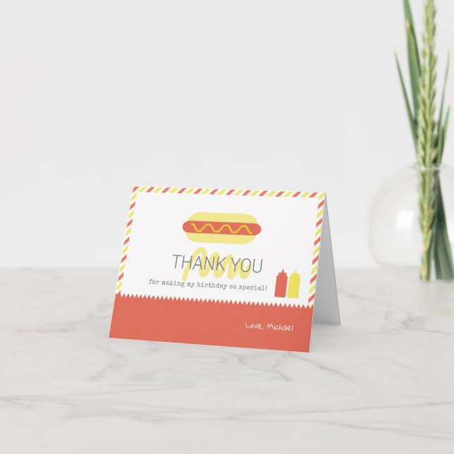 Carte De Remerciements Hot Dog moderne rouge et jaune Anniversaire (Devant)