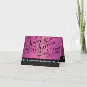 Carte De Remerciements Hot Pink Diamond & Damask sweet16 Thank You card