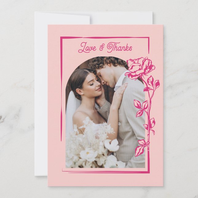 Carte De Remerciements Hot Pink Rose Illustration Photo Wedding (Devant)