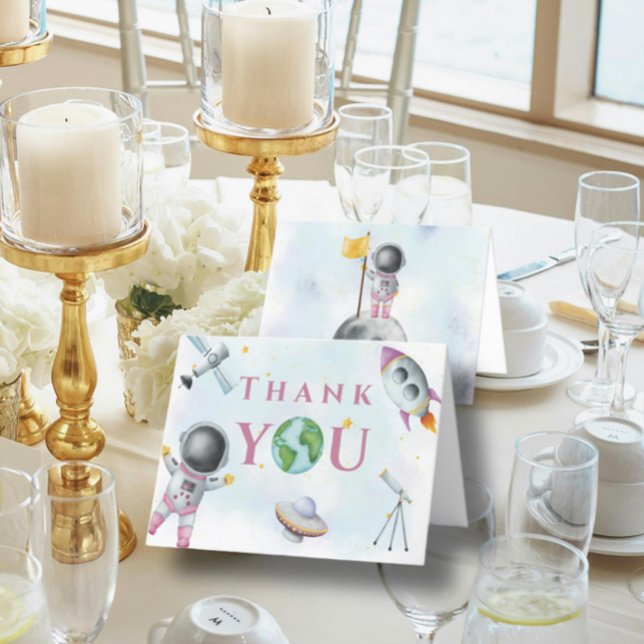 Carte De Remerciements Houston Nous Avons Une Fille baby shower Astronaut (Créateur téléchargé)