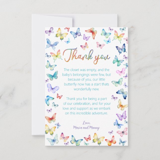 Carte De Remerciements https://www.zazzle.com/butterfly_baby_shower_photo (Devant)