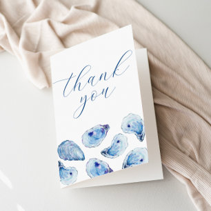 Carte De Remerciements Huître Aquarelle Bleu Simple Élégant Plié