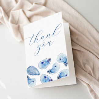 Carte De Remerciements Huître Aquarelle Bleu Simple Élégant Plié