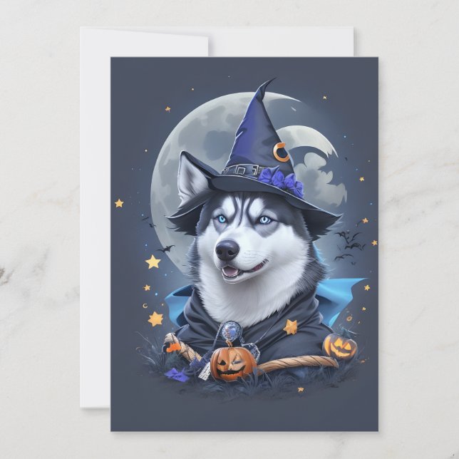 Carte De Remerciements Husky Enchanté : Délice Magique d'Halloween (Devant)