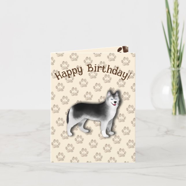 Carte De Remerciements Husky Happy Birthday chien empreinte Editable (Devant)