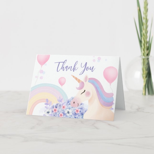 Carte De Remerciements Hydrangea Balloon Rainbow Unicorn Baby shower (Devant)