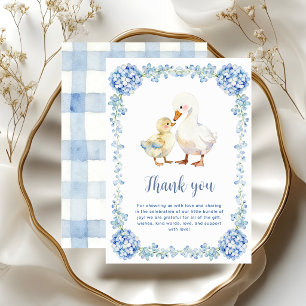 Carte De Remerciements Hydrangea Bleu Aquarelle Bébé Oie Fête Prénatale