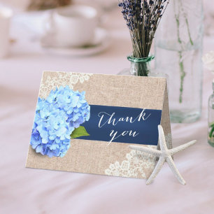 Carte De Remerciements Hydrangea Bleu Rustique Dentelle & Toile de Jute M