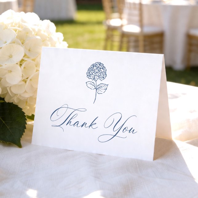 Carte De Remerciements Hydrangea Classique Navy Photo Mariage (Créateur téléchargé)