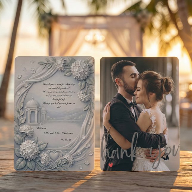 Carte De Remerciements Hydrangea Crème Photo Néo-Classique de Mariage (Créateur téléchargé)