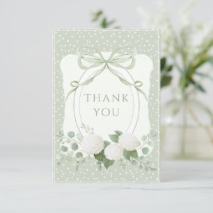 Carte De Remerciements Hydrangeas Blancs Points de Vert Sauge Vintage 