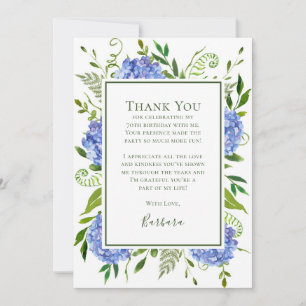 Carte De Remerciements Hydrangeas Bleus 70e Anniversaire 